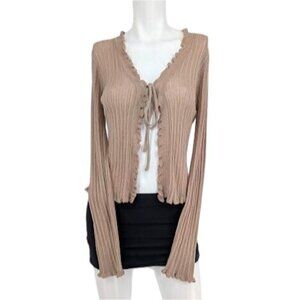 Crochet Ribbed Knit Tie Front Cardigan Ruffle Coquette Ballet Bell Sleeve Size M